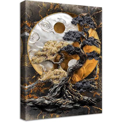 Gerahmtes Yin Yang Baum Leinwandbild – Wandkunst für Wohnzimmer