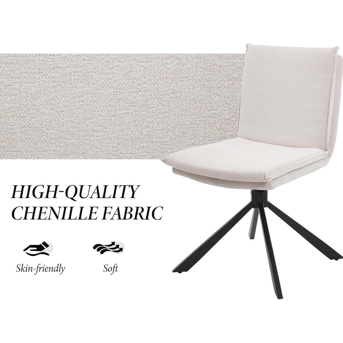 Esszimmerstühle Set 4 – Chenille, 360° drehbar, Weiß