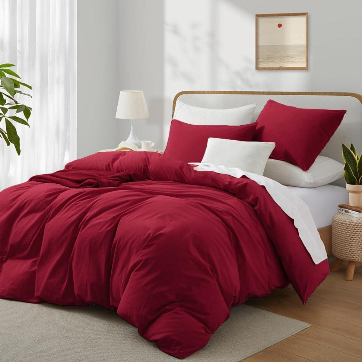 Baumwoll Bettwäsche Set 220x240 cm Rot – 3-teilig