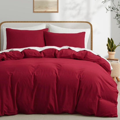 Baumwoll Bettwäsche Set 220x240 cm Rot – 3-teilig