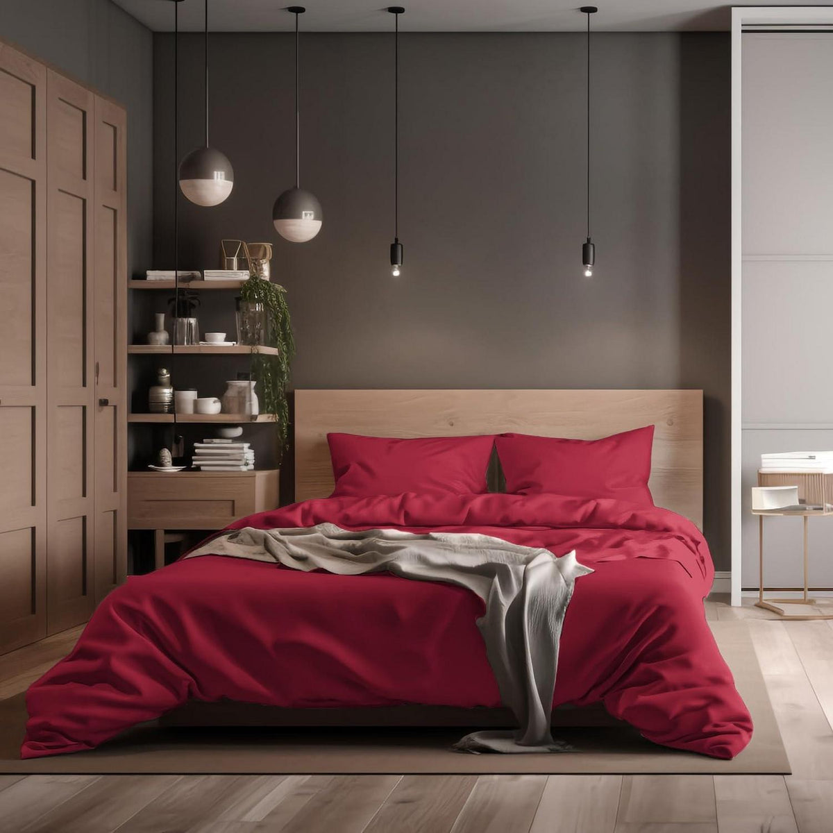 Baumwoll Bettwäsche Set 220x240 cm Rot – 3-teilig