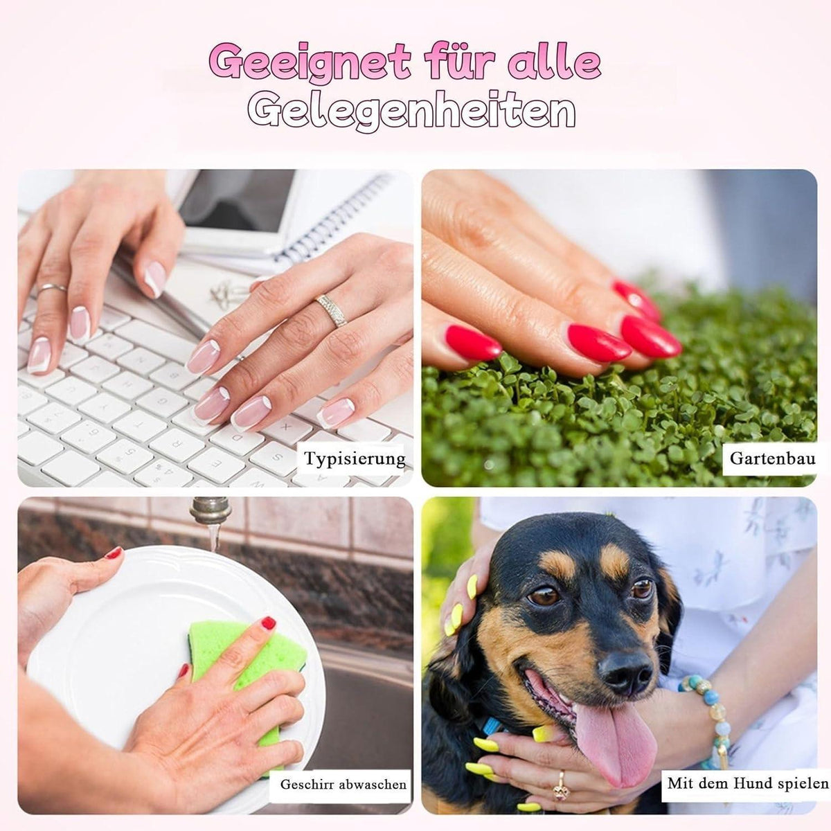 24er Set French Bow Aufklebe Nägel – Weiß Rosa Maniküre DIY