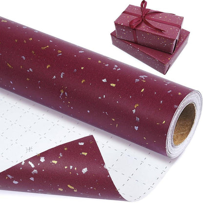 Geschenkpapier Rolle Rot Gold Metallic 43cm x 10m Matt Kraftpapier