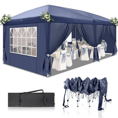 3x6m Faltpavillon Blau mit 6 Seitenteilen – Wasserdicht & Stabil