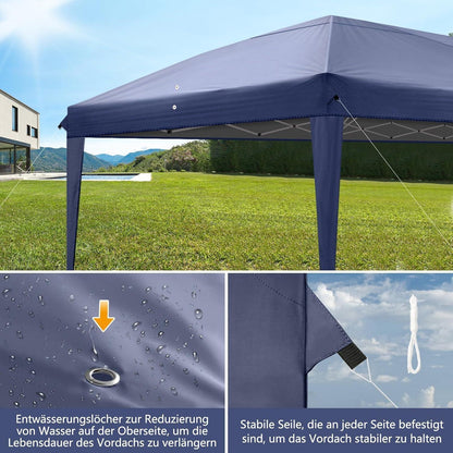 3x6m Faltpavillon Blau mit 6 Seitenteilen – Wasserdicht & Stabil