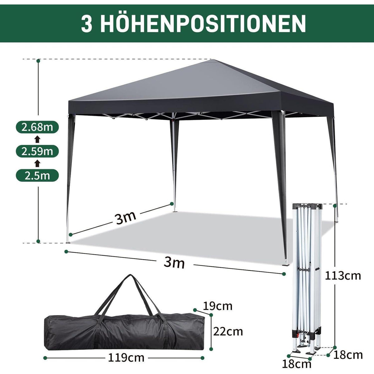 3x3m Faltpavillon – Wasserdicht, Stabil & UV-Schutz für Garten & Camping