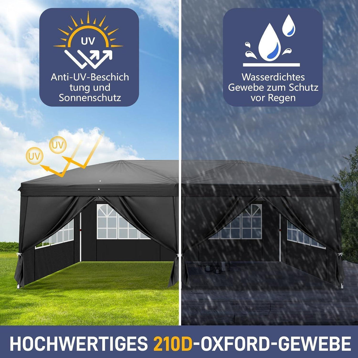 3x6m Faltpavillon – Wasserdicht, Stabil & UV-Schutz für Garten & Camping