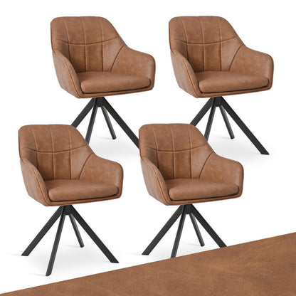 Drehbarer Esszimmerstuhl Braun 4er Set mit Armlehnen in Lederoptik