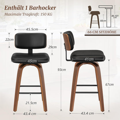 Drehbarer Barhocker mit Lehne – Schwarz, 67 cm hoch