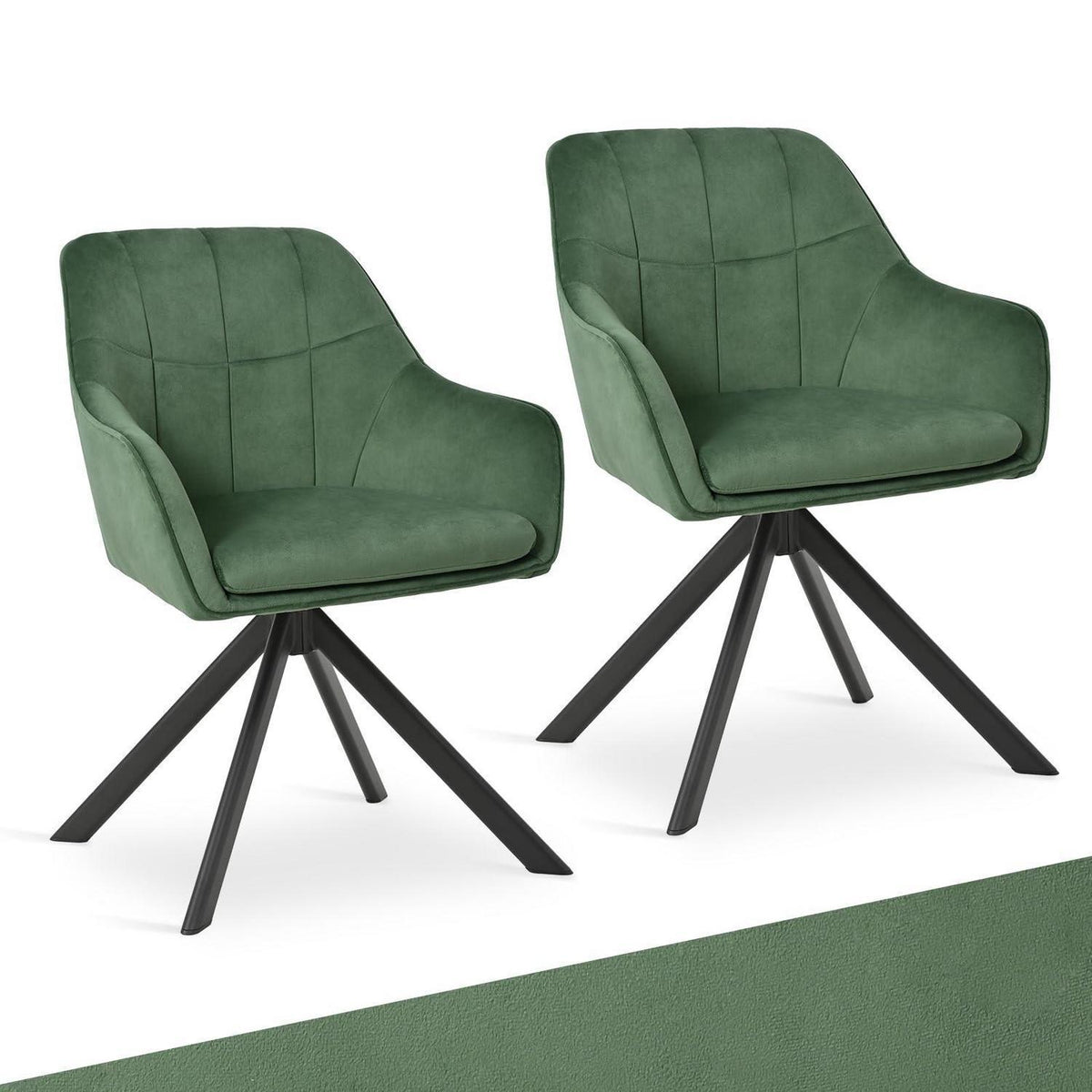 Drehstuhl Esszimmer 2er Set Samt Grün mit Armlehne
