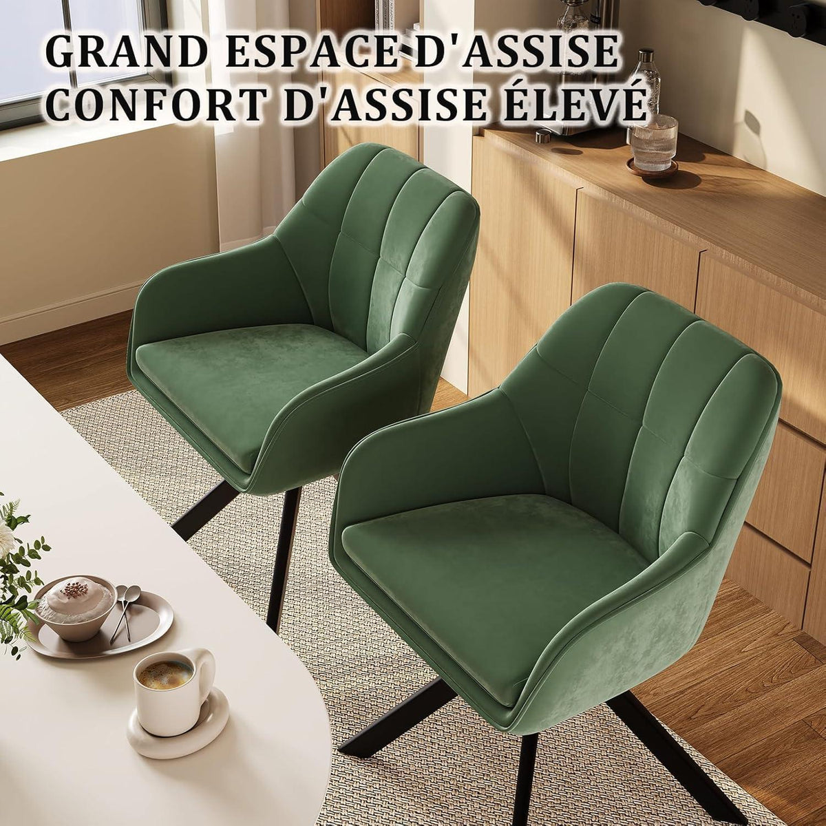 Drehstuhl Esszimmer 2er Set Samt Grün mit Armlehne