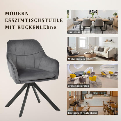 Drehbarer Esszimmerstuhl Set Grau – Samt & Metall, 4er Set