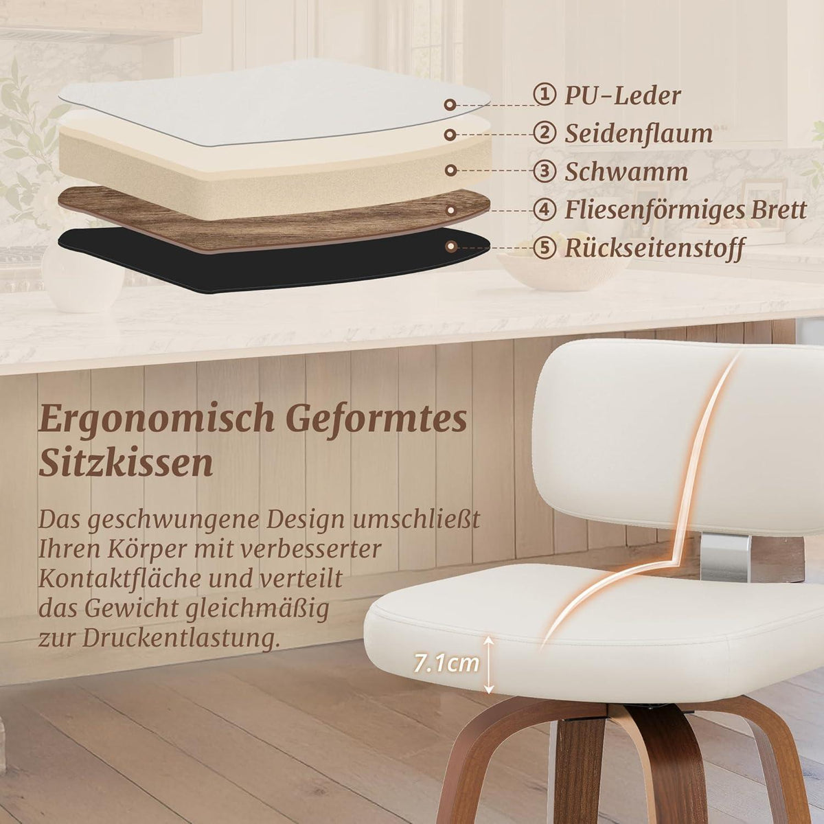 Drehbarer Barhocker mit Lehne – Weiß