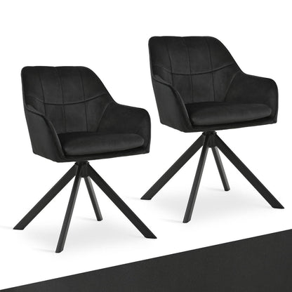 Drehbarer Esszimmerstuhl Set 2 Schwarz – Samt & Metall