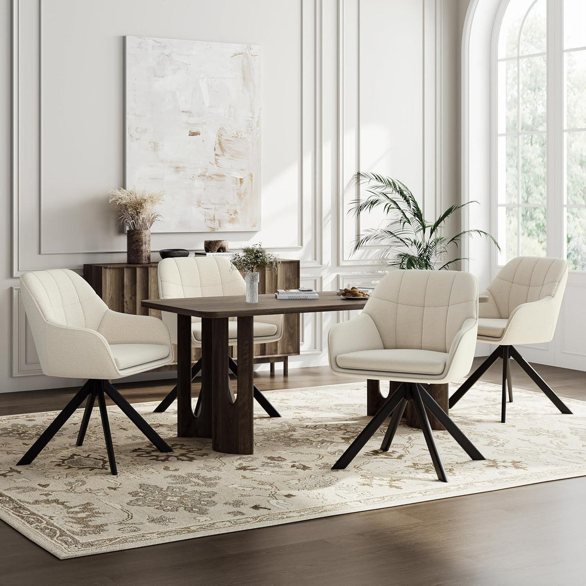 Drehstuhl Esszimmer Beige – 4er Set, Polsterstuhl mit Kratzschutz