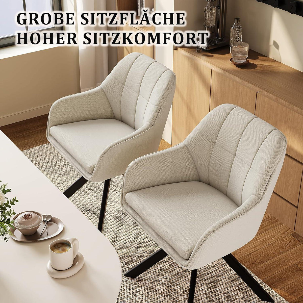 Drehstuhl Esszimmer Beige – 4er Set, Polsterstuhl mit Kratzschutz