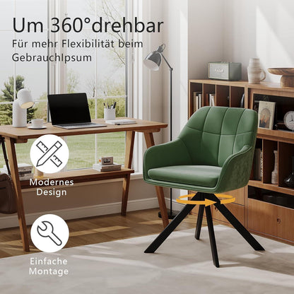 Drehstuhl Esszimmer 4er Set Samt Grün mit Armlehne