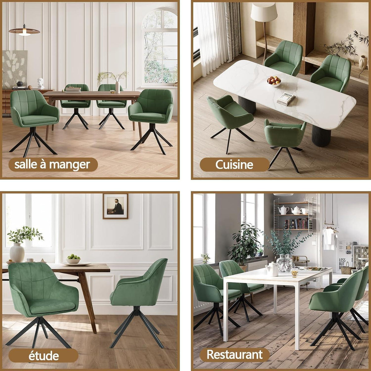 Drehstuhl Esszimmer 4er Set Samt Grün mit Armlehne