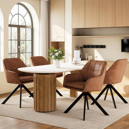 Drehstuhl Esszimmer 2er Set Braun mit Armlehnen in Lederoptik