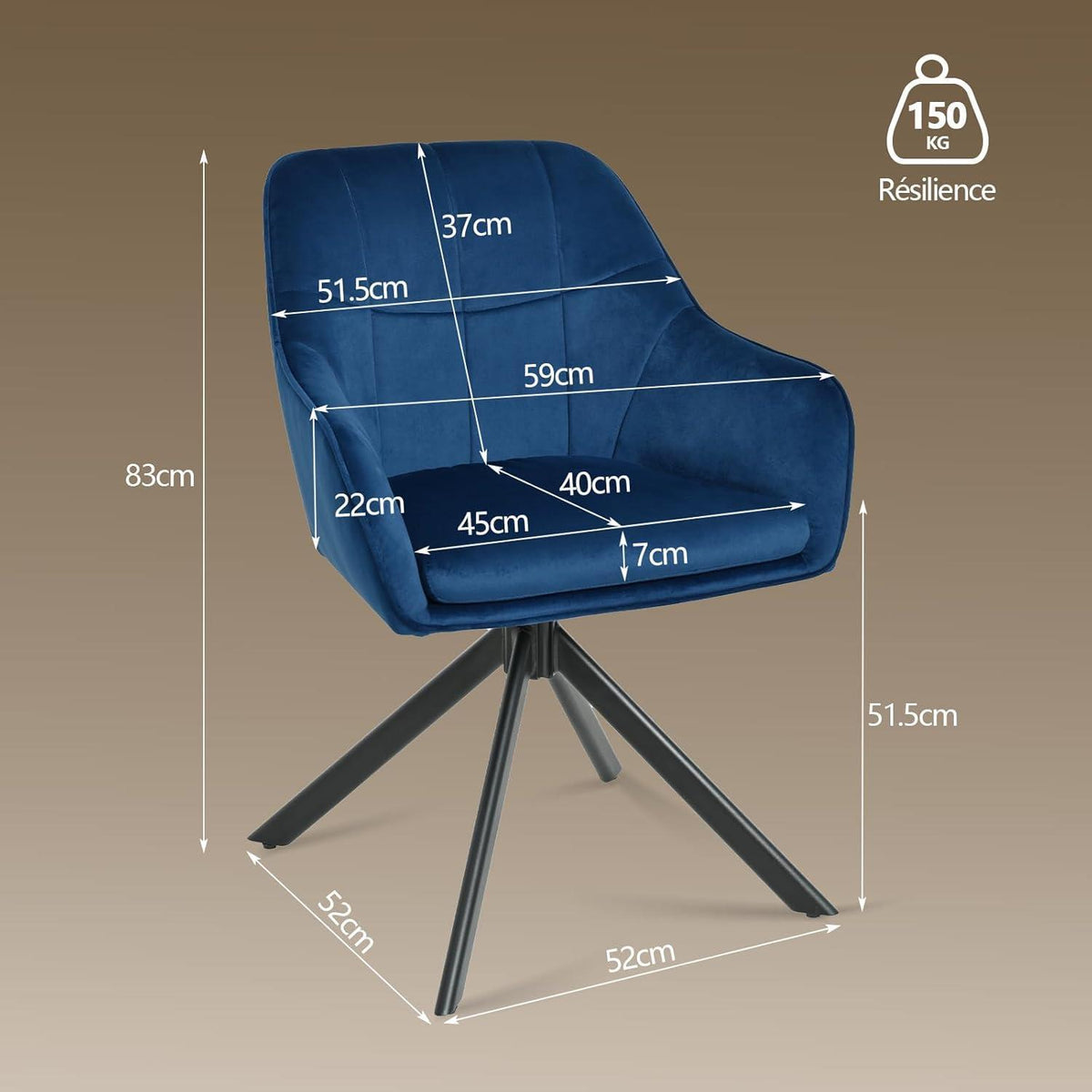 Drehbarer Esszimmerstuhl Set Dunkelblau – Samt & Metall