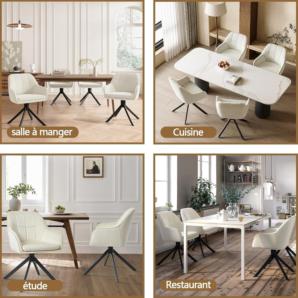 Drehbarer Esszimmerstuhl 6er Set Creme – Komfortabler Polsterstuhl