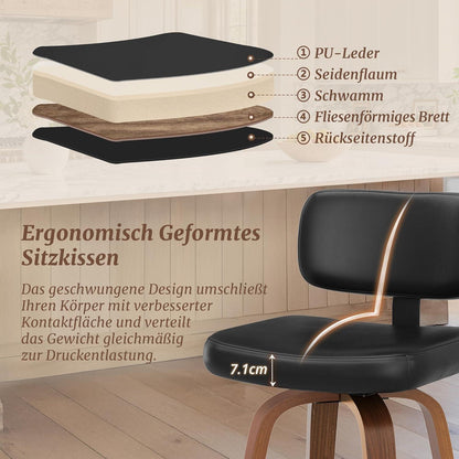 Drehbarer Barhocker 2er Set mit Lehne – Schwarz
