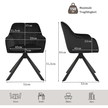 Drehbarer Esszimmerstuhl Set Schwarz – Samt & Metall