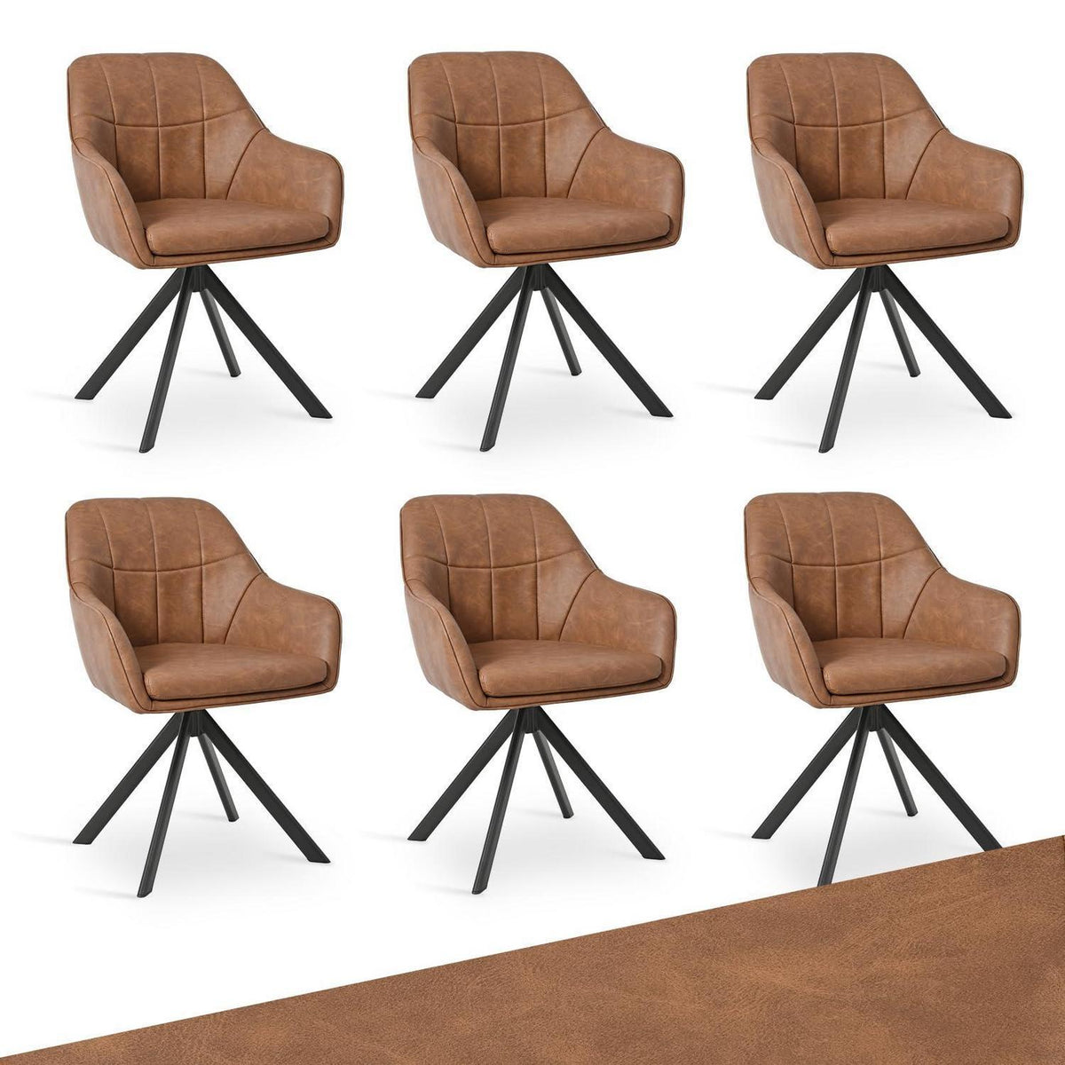 Drehbarer Esszimmerstuhl Braun 6er Set mit Armlehnen in Lederoptik