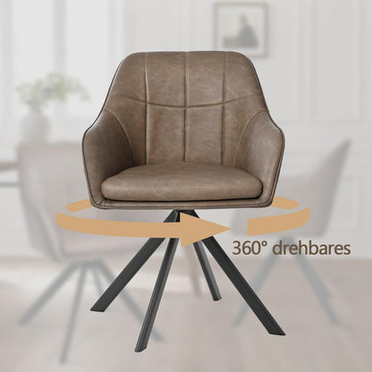 Drehbarer Esszimmerstuhl mit Armlehne – Dunkelbraun 2er Set