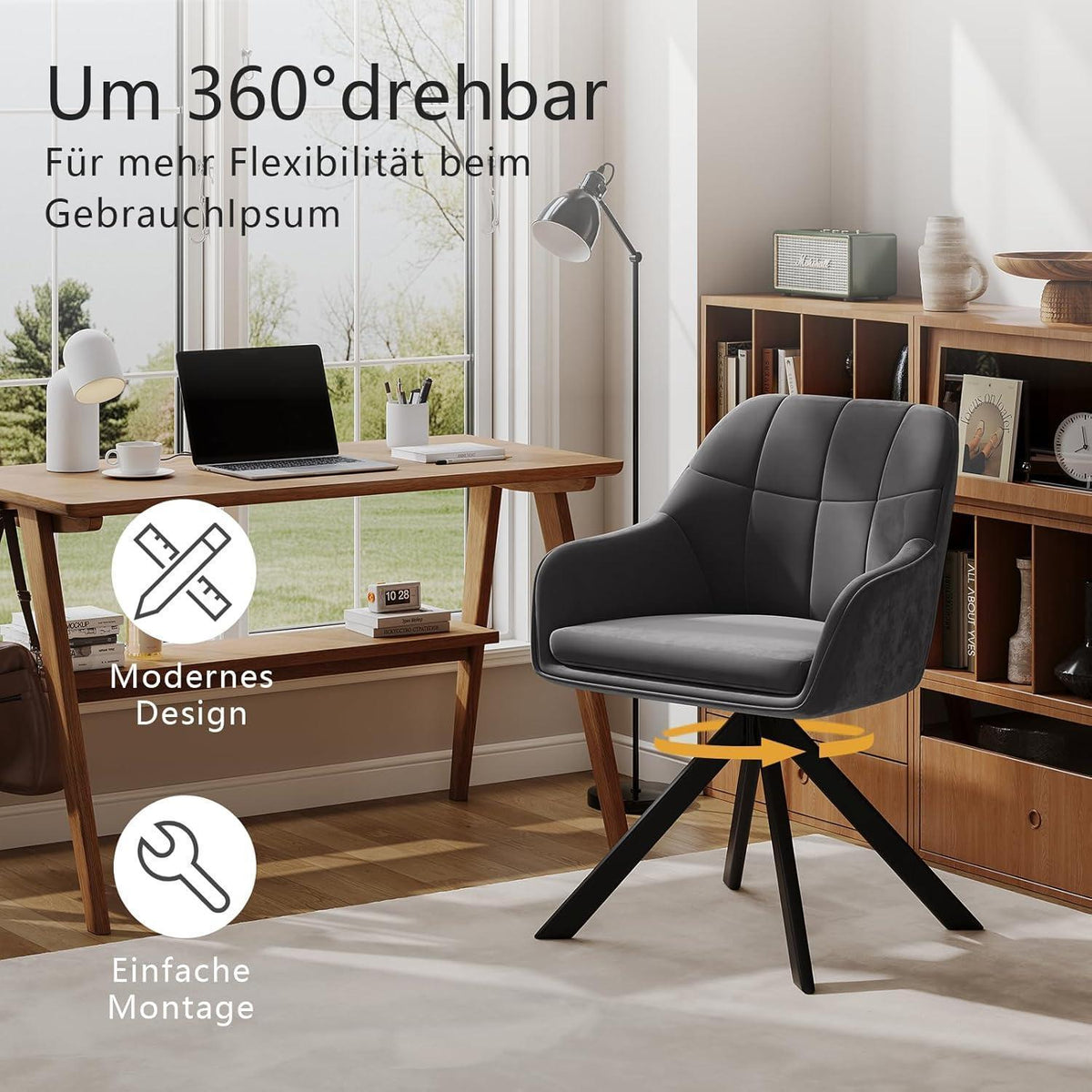 Drehbarer Esszimmerstuhl Set Grau – 6er Polsterstuhl mit Kratzschutz