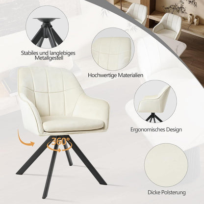 Drehbarer Esszimmerstuhl Set Creme – 4er Polsterstuhl mit Armlehne