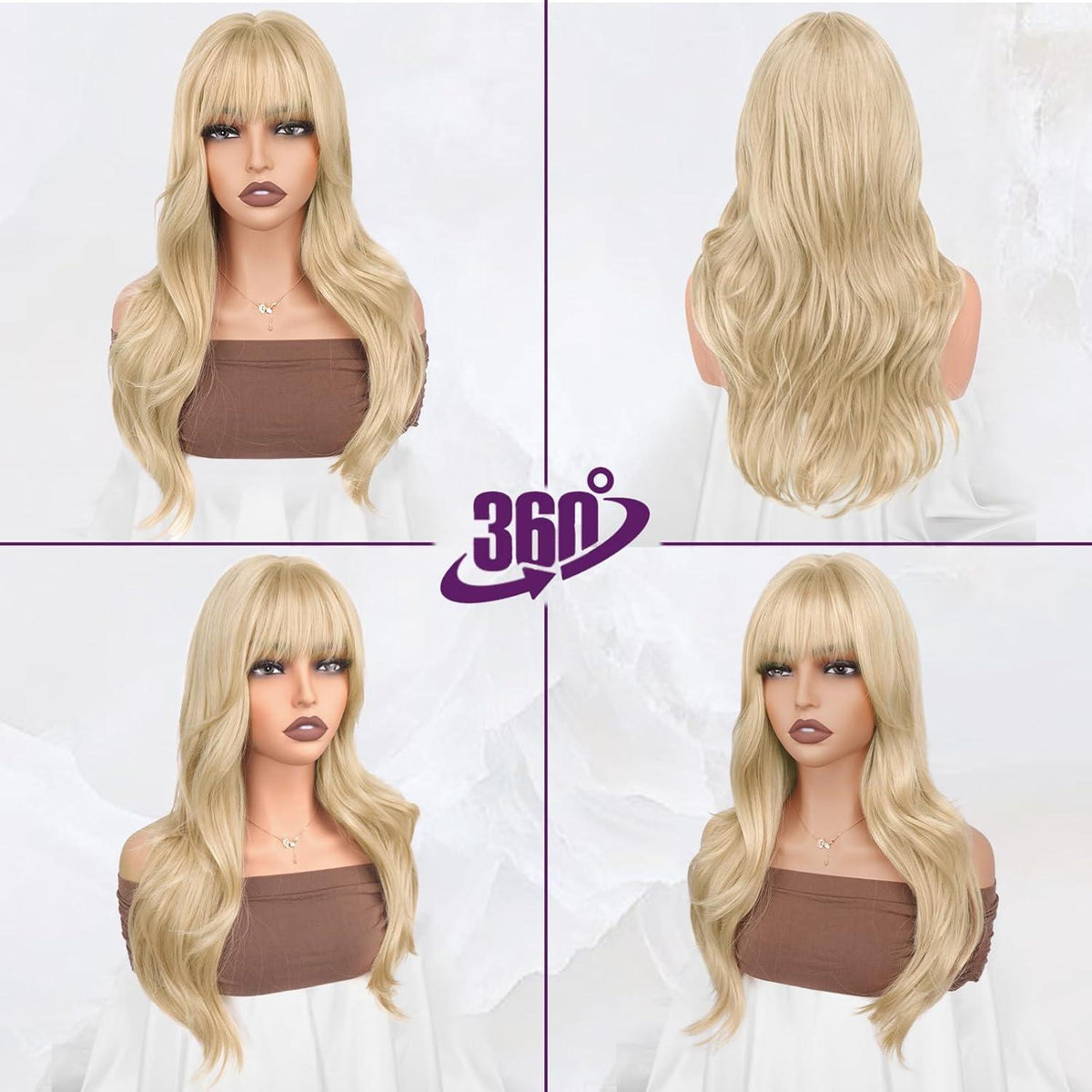 Blond Perücke mit Pony, 50cm, gewellt & natürlich