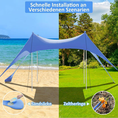Strandzelt UV Schutz 3x3m Blau für 5-8 Personen