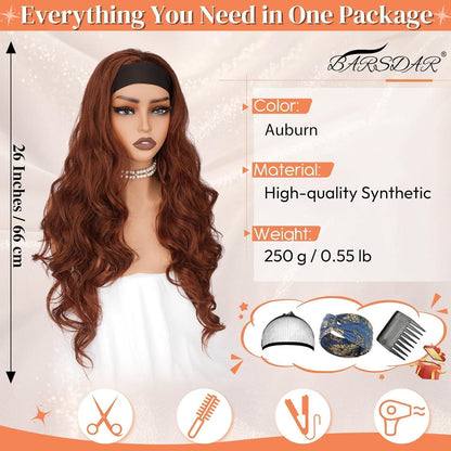 Auburn Rote Stirnband Perücke 66cm Locken – Einfach & Natürlich