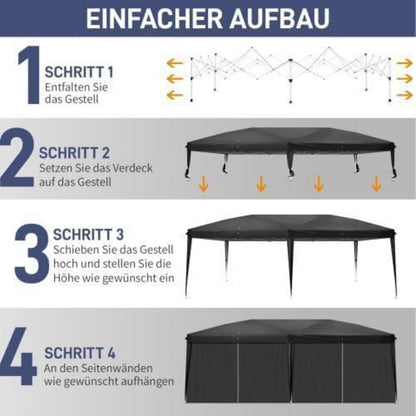 Bonnlo Gazebo 3x6m – Höhenverstellbares Partyzelt mit Seitenteilen