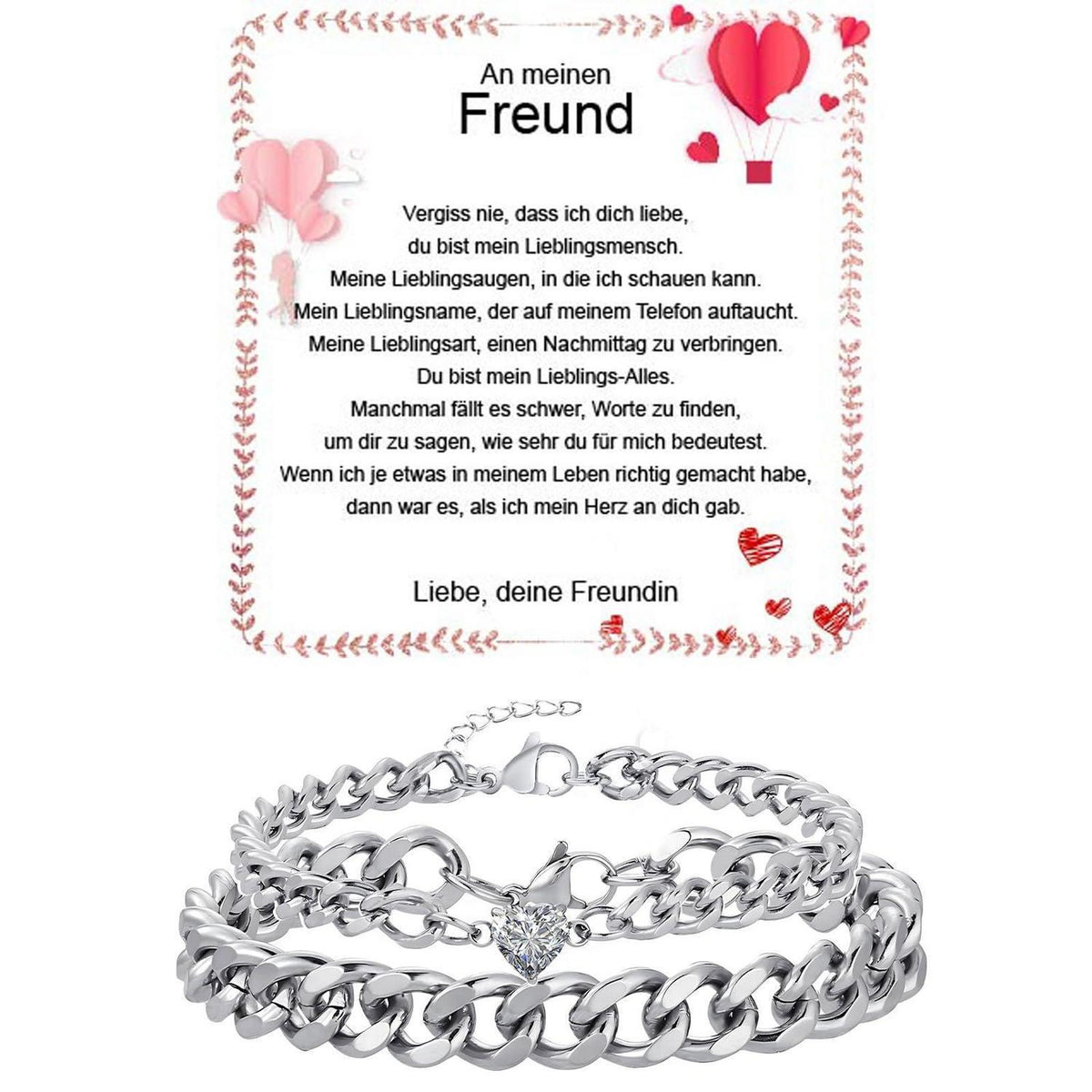 Edelstahl Partnerarmbänder für Paare | Verstellbare Kubanische Kette | Valentinstags Geschenk