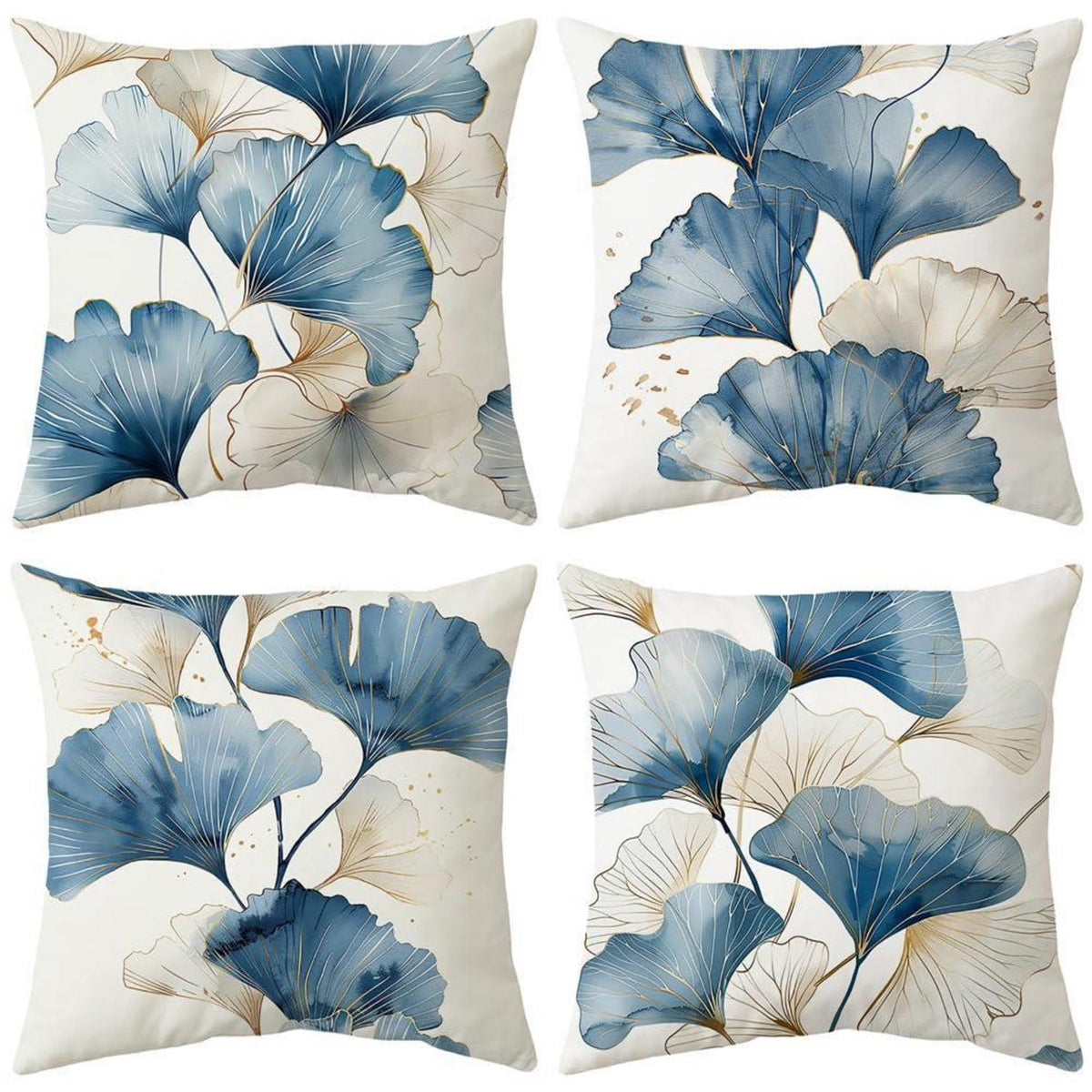 Moderne Kissenbezüge 4er Set 45x45cm Ginkgoblatt-Design