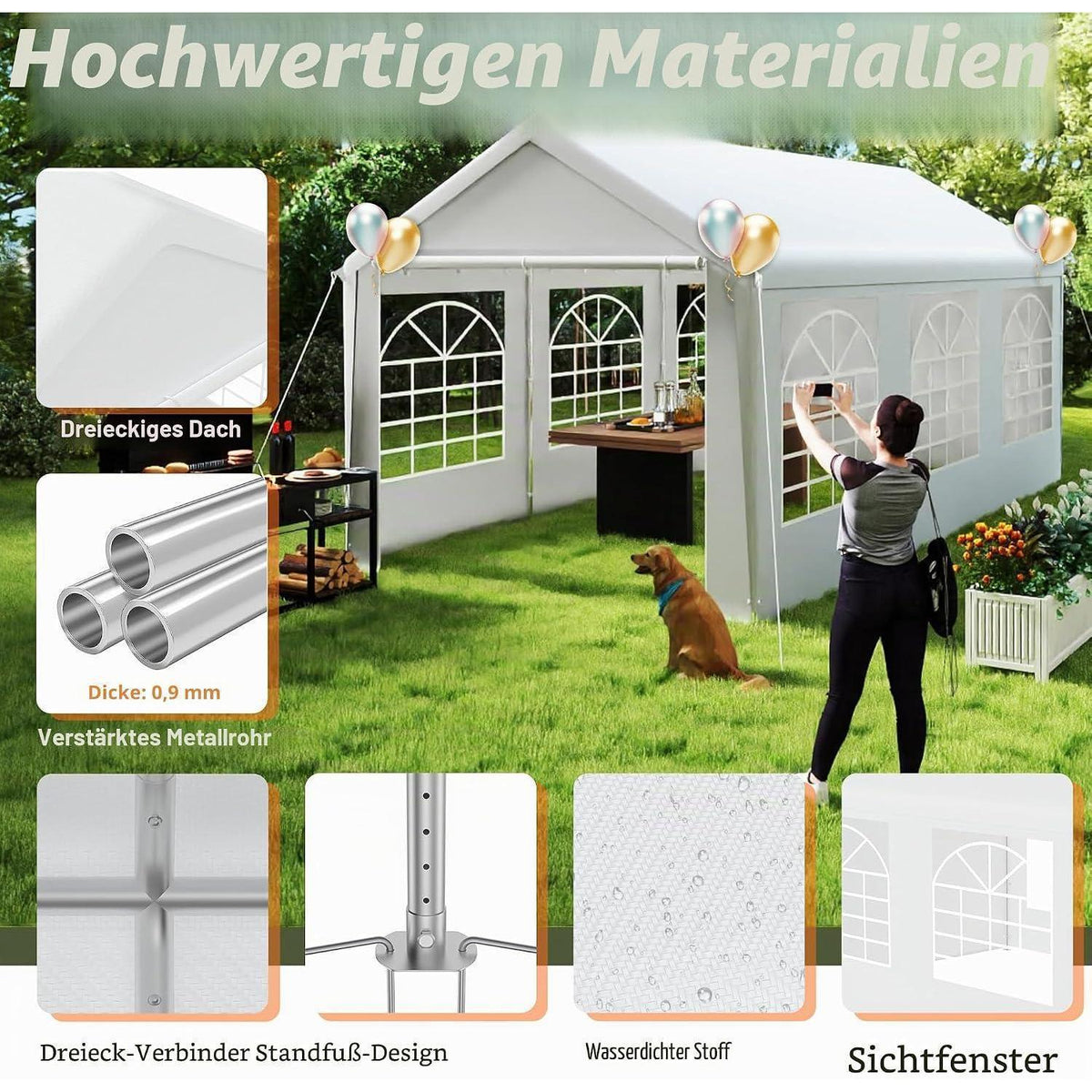 Party Zelt 3x6m mit Seitenwänden – Wasserdicht & Stabil