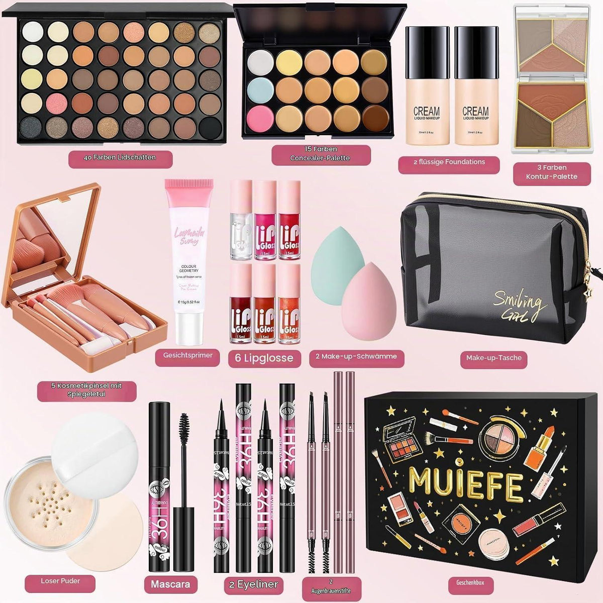 Schminkset Damen – Kosmetik Geschenkset mit Lidschatten & Co.