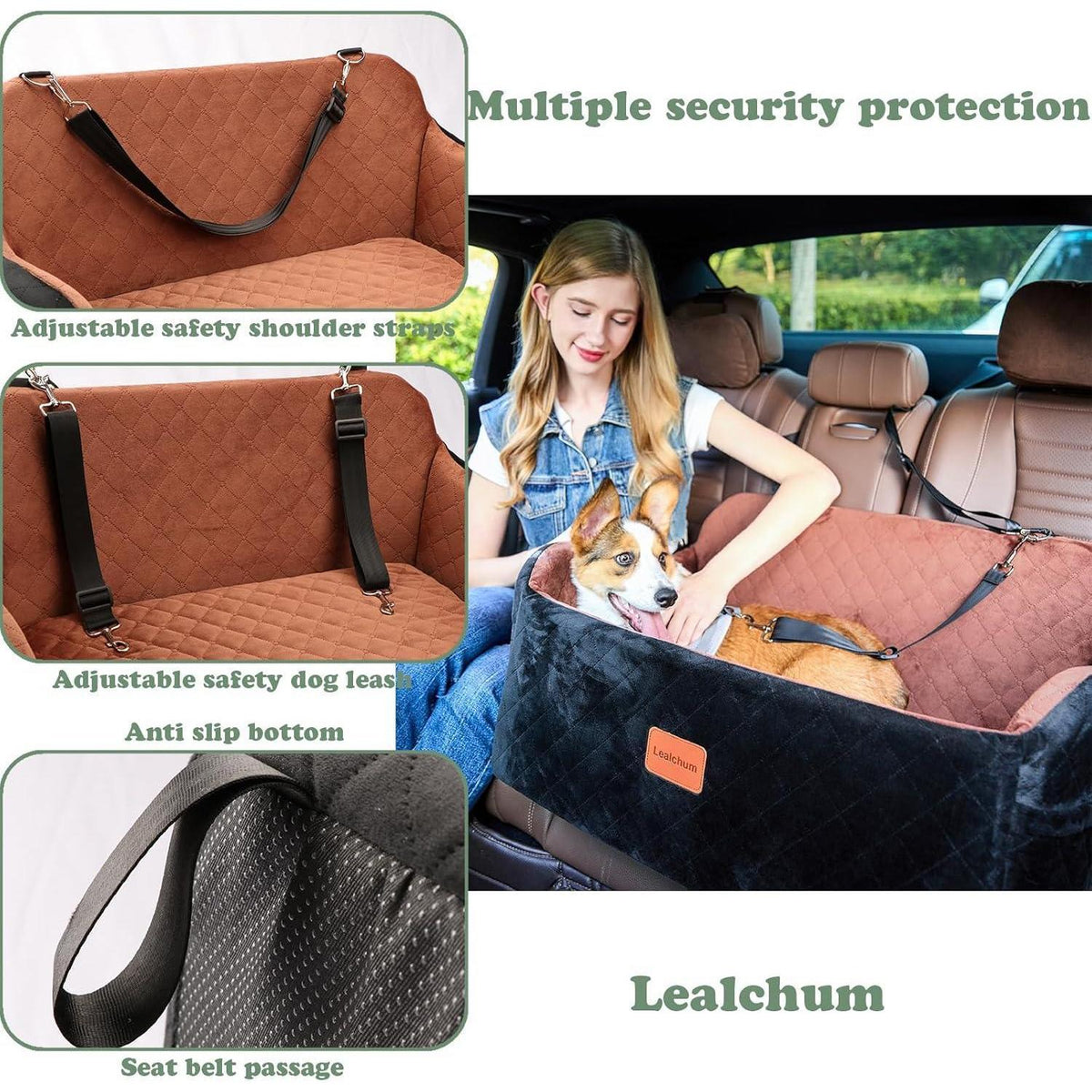 Hundeautositz Large Beige – Bequemes Hundebett mit Leinen