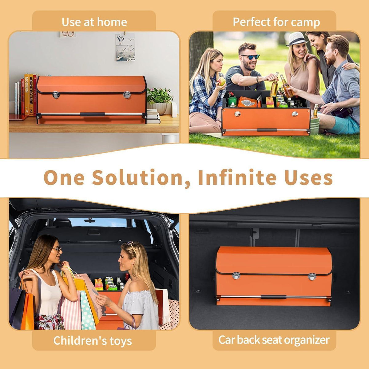 Kofferraum Organizer mit Deckel – 60L Faltbare Aufbewahrungsbox Orange