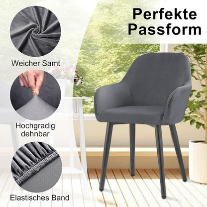 Stretch Samt Stuhlhussen Set - Grau, 4 Stück