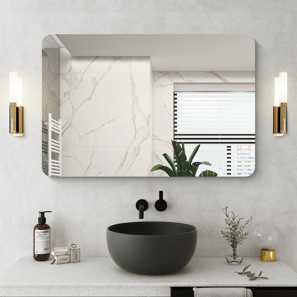Rahmenloser Wandspiegel 90x60 cm – Rechteckig mit abgerundeten Ecken