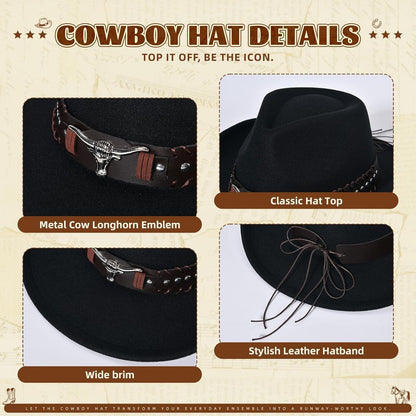 Cowboyhut mit Band und Metallakzenten in Lederoptik