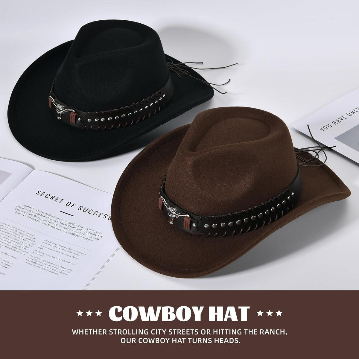 Cowboyhut mit Band und Metallakzenten in Lederoptik