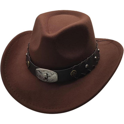 Cowboyhut mit breiter Krempe und Band in Lederoptik