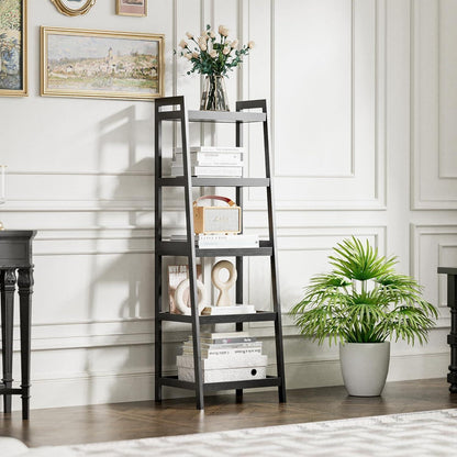Bambusleiter-Bücherregal 5 Ablagen 127cm Schwarz