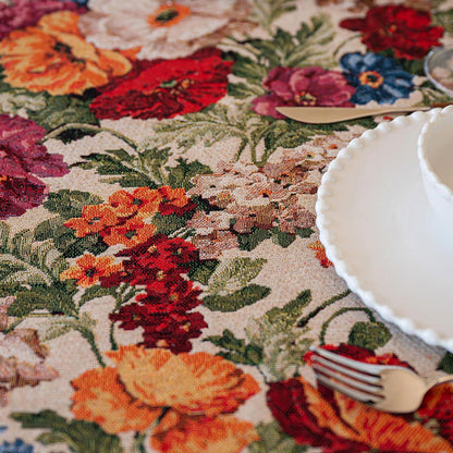 Vintage Tischdecke quadratisch Blume mit Quasten 90x90 cm