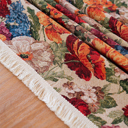 Vintage Tischdecke quadratisch Blume mit Quasten 90x90 cm