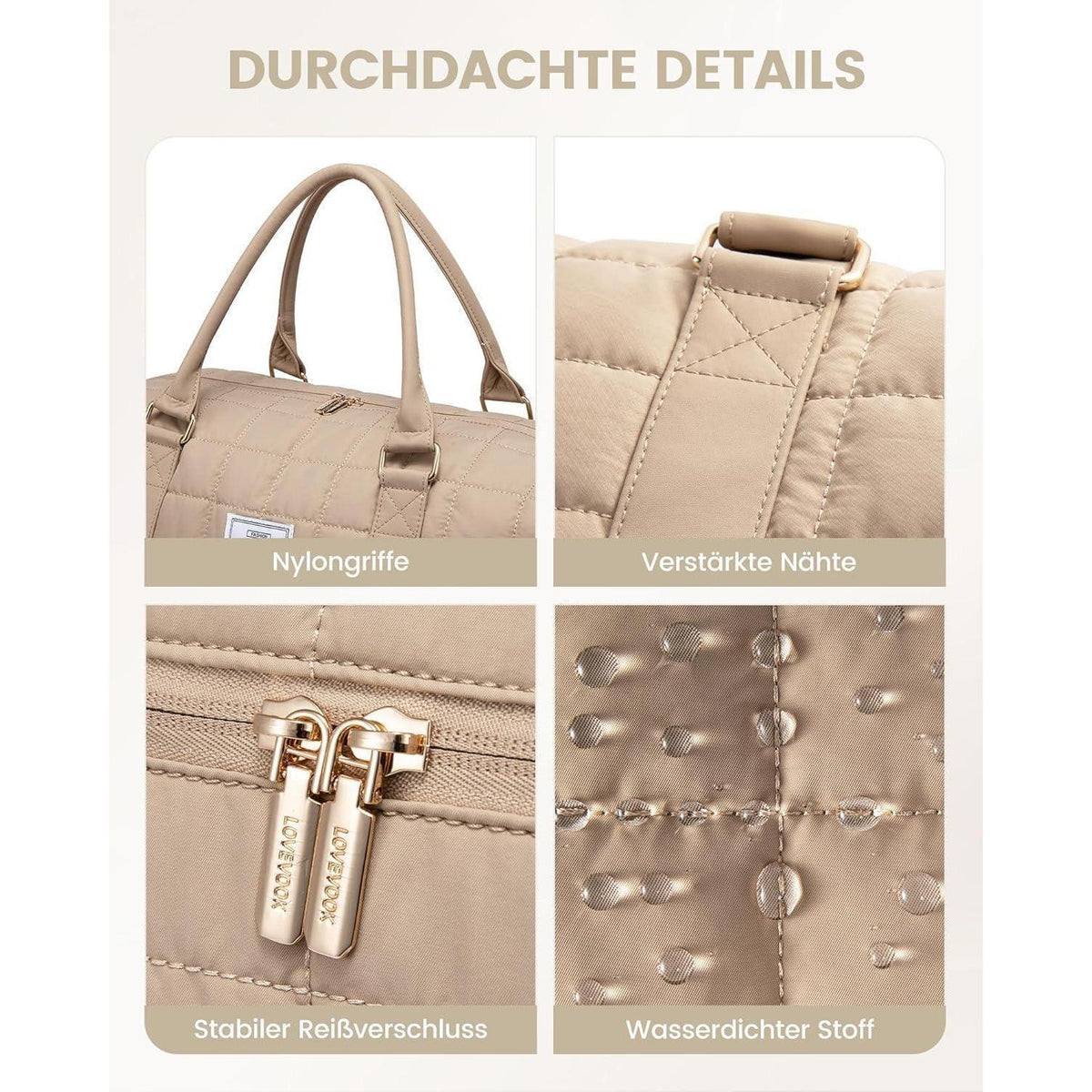 Reisetasche Damen Groß mit Schuhfach & Nassfach, Khaki